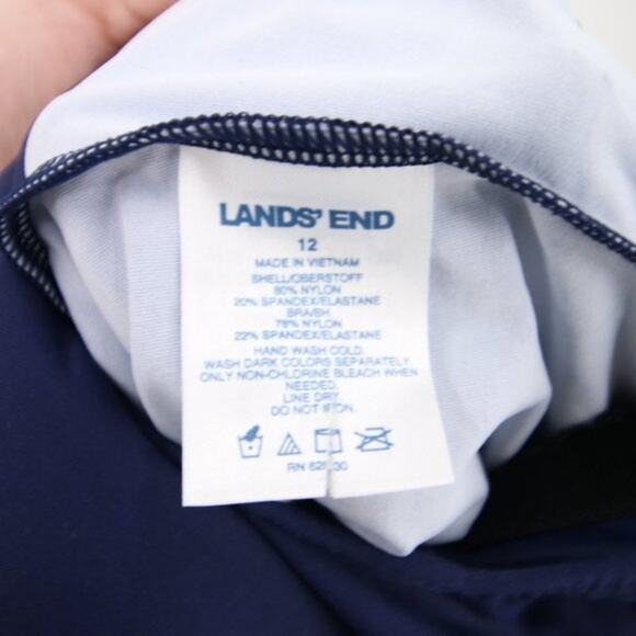 NWOT Lands End Navy Blue Tank Tankini Swim Top Palm Print Purple Size 12 - Picture 8 of 9